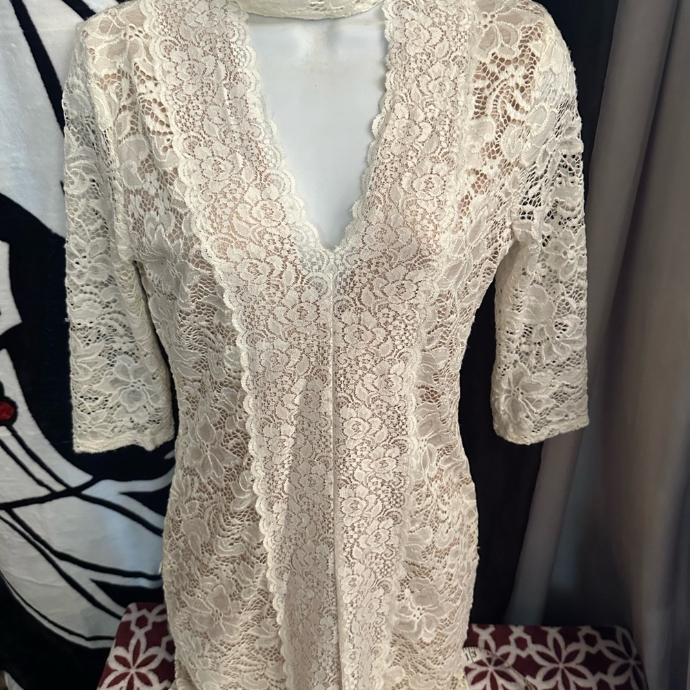 #138 Elegant Cream Lace Dress
